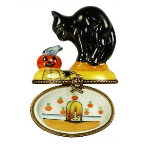 Black Cat, Pumpkin & Mouse Limoges Box (Beauchamp)